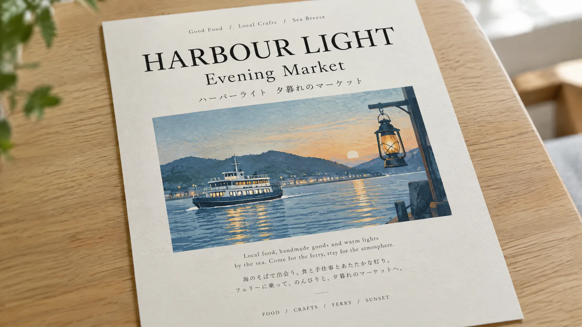 Printed GPT Image 2.5 Harbour Light poster with readable English and Japanese captions