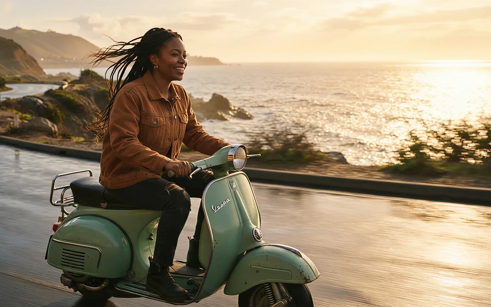 A Grok Imagine Video coastal scooter still generated for this page