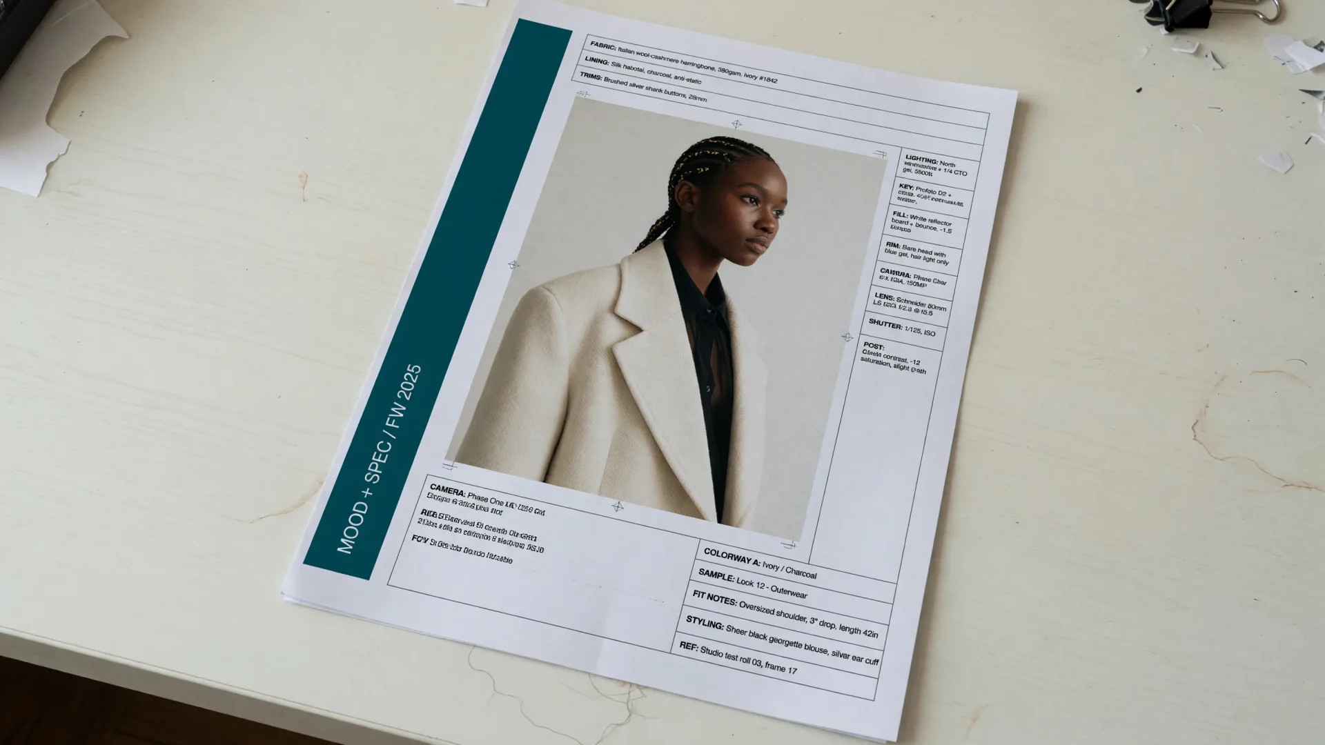 Printed fashion poster with small readable type generated as a Grok Imagine layout still