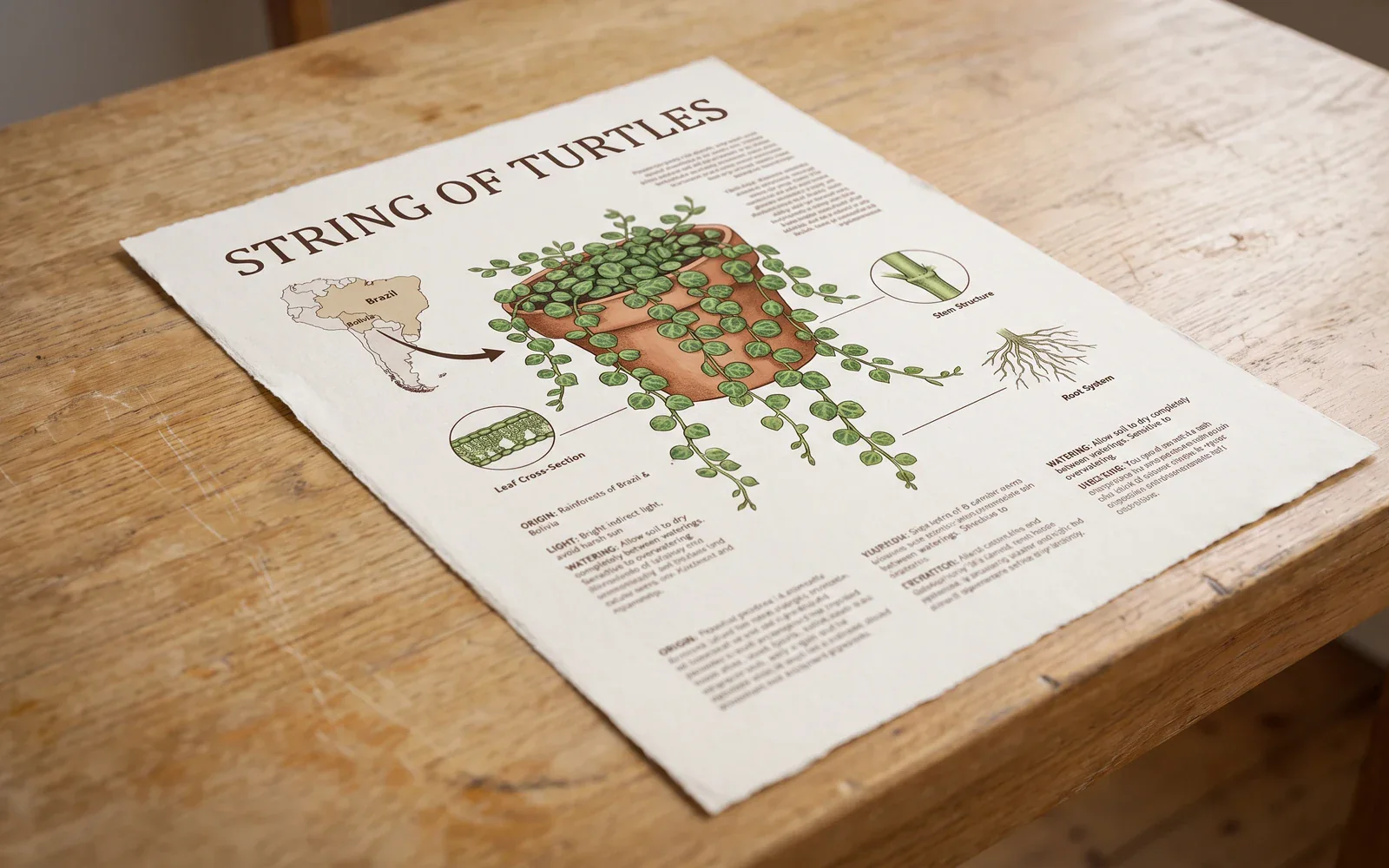 Printed Nano Banana Pro botanical explainer poster with small readable type