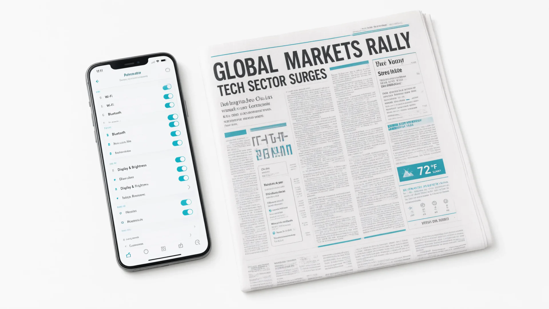 Newspaper and nested UI prints showing Qwen Image 3.0 dense layout