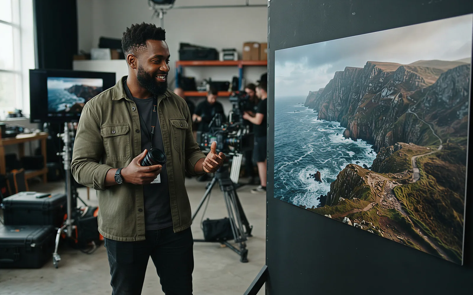A printed 4K-looking Veo 3.1 landscape still in a daylight studio