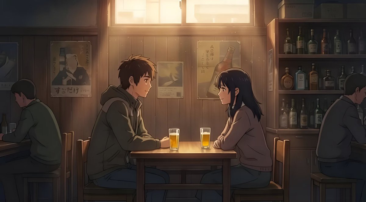Two people at a table, a single storyboard frame