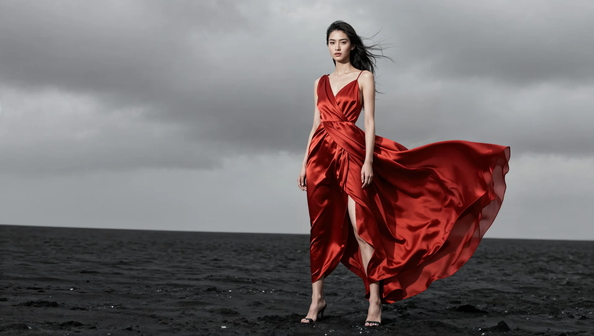 Red Silk Black Sand Editorial