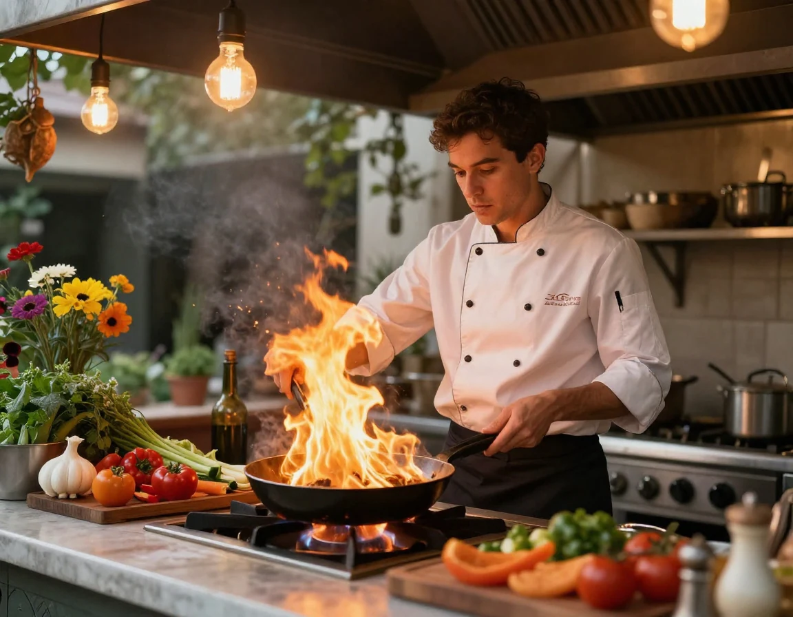 Open-Air Chef Pan Flames